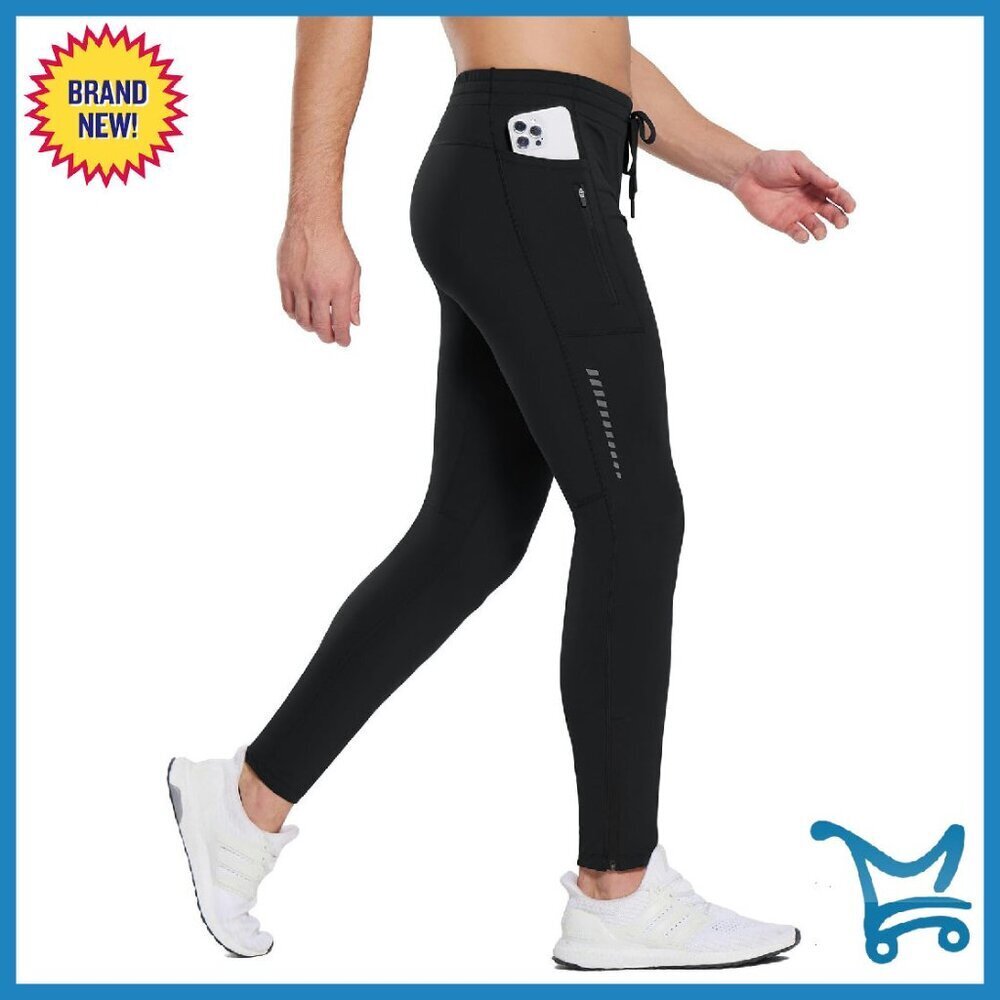 Men's Thermal Fleece Compression Leggings with Zipper Pockets for Winter Running